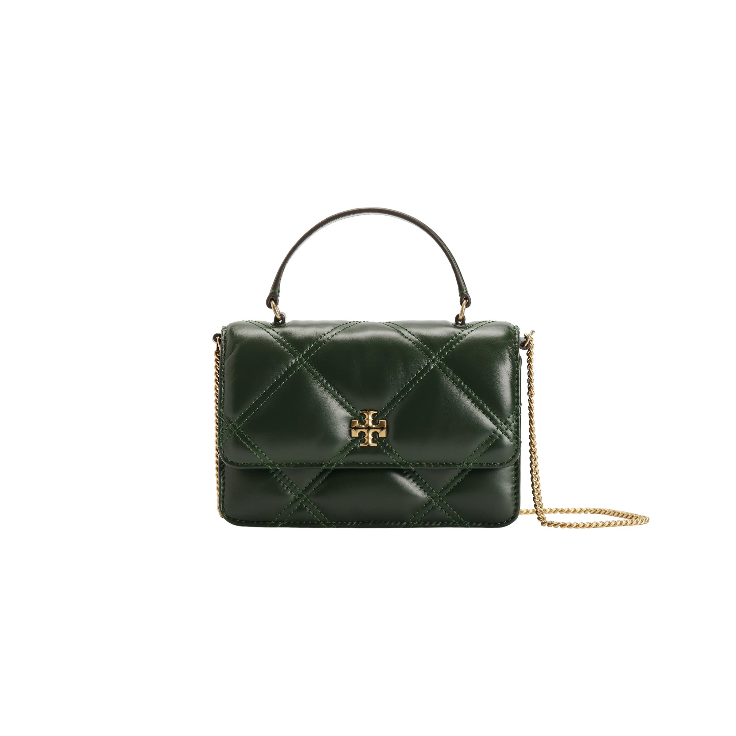 

Tory Burch Kira Quilted Napa Leather Wallet Shoulder Crossbody Handbag Mini Women handbags Basil-Green 164033-312 Basic Set (Bag+Dust Bag)