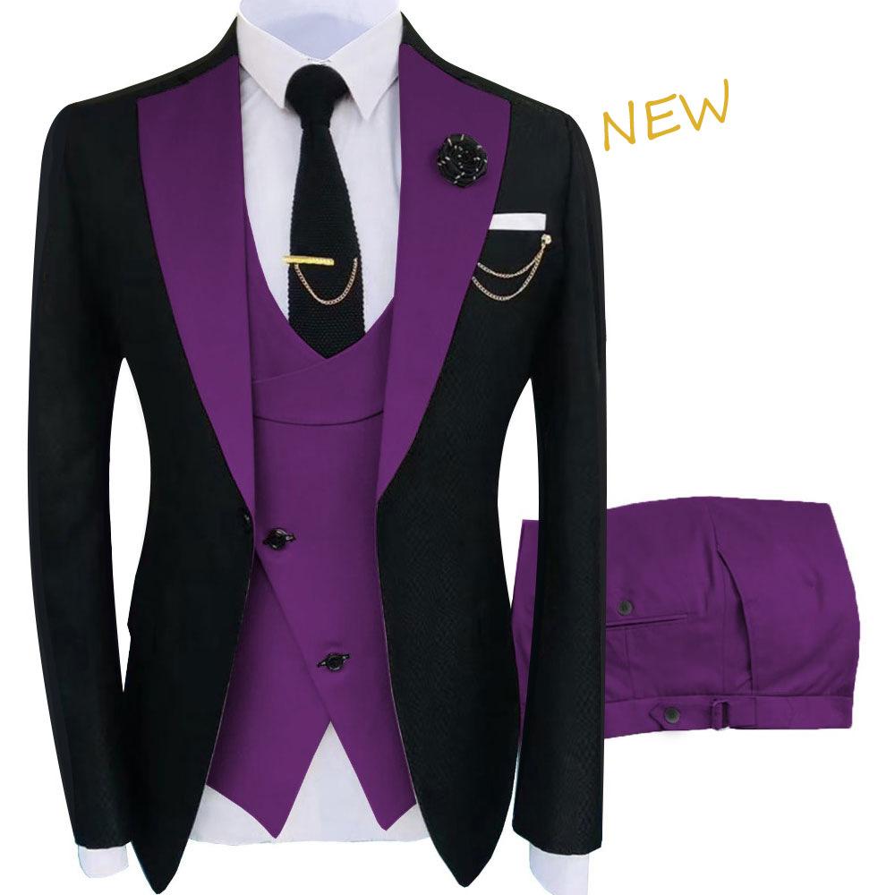 

Danmo костюм Slim Fit мужские костюмы Slim Fit деловые костюмы жениха черные смокинги для официальных свадебных костюмов пиджак брюки жилет 3 шт. M фиолетовый