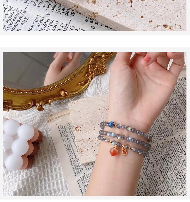 Natural Gray Moonstone Labradorite Aquamarine Triple Beaded Bracelet Necklace for Women - High Shine