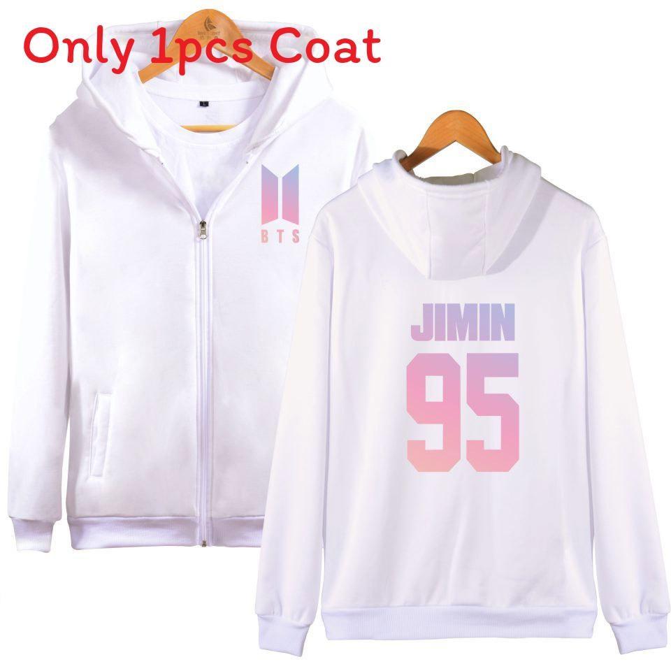 Sweat à capuche avec fermeture éclair et motif BTS pour adolescents, style décontracté