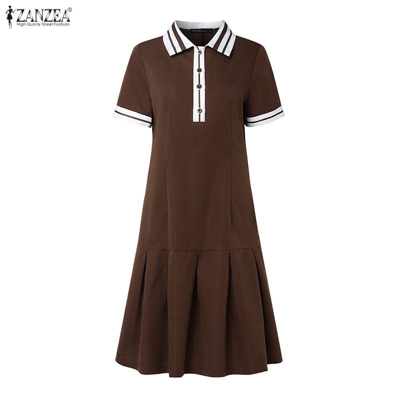 ZANZEA Women Summer Classic Collar Short Sleeve Casual Dress