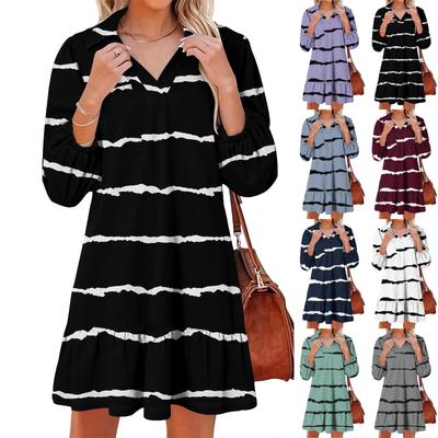 Damenmode Elegant Herbst Und Winter Langarm V-Ausschnitt Weihnachtsprint Kleid