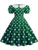 Collar Elegant Women Summer Dress Short Sleeve Dot Vintage Dress A Line Midi Party Sundress