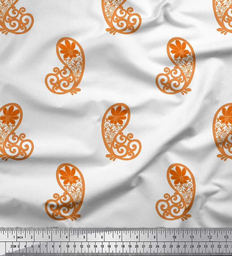 Soimoi Černá japonská krepová saténová tkanina Floral & Paisley Print Fabric v metrech 42 palců