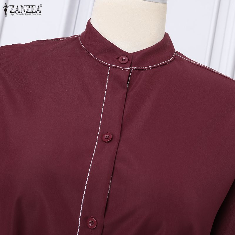 ZANZEA Women Casual Round Neck Solid Color Long Sleeve Loose Dress