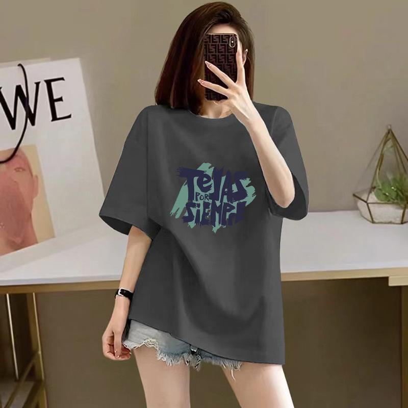 % pure cotton short-sleeved T-shirt for women, the new summer loose printing half-sleeved high-end thin explosive top