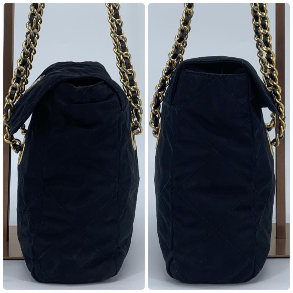 PRADA Shoulder Bag Quilted Gold Chain Tessuto Nylon Leather Black Women's Triangle Plate Logo