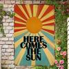 Tin Sign Here Comes The Sun Vintage Retro Metal Wall Plaque Sunburst Rays Sunshine Quote Garden Patio Bar Home Decor   Gift