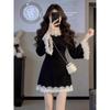2026 French Hepburn Lace Patchwork Waist-Cinched Petite Dress - New Early Spring Slimming Short Skirt for Women