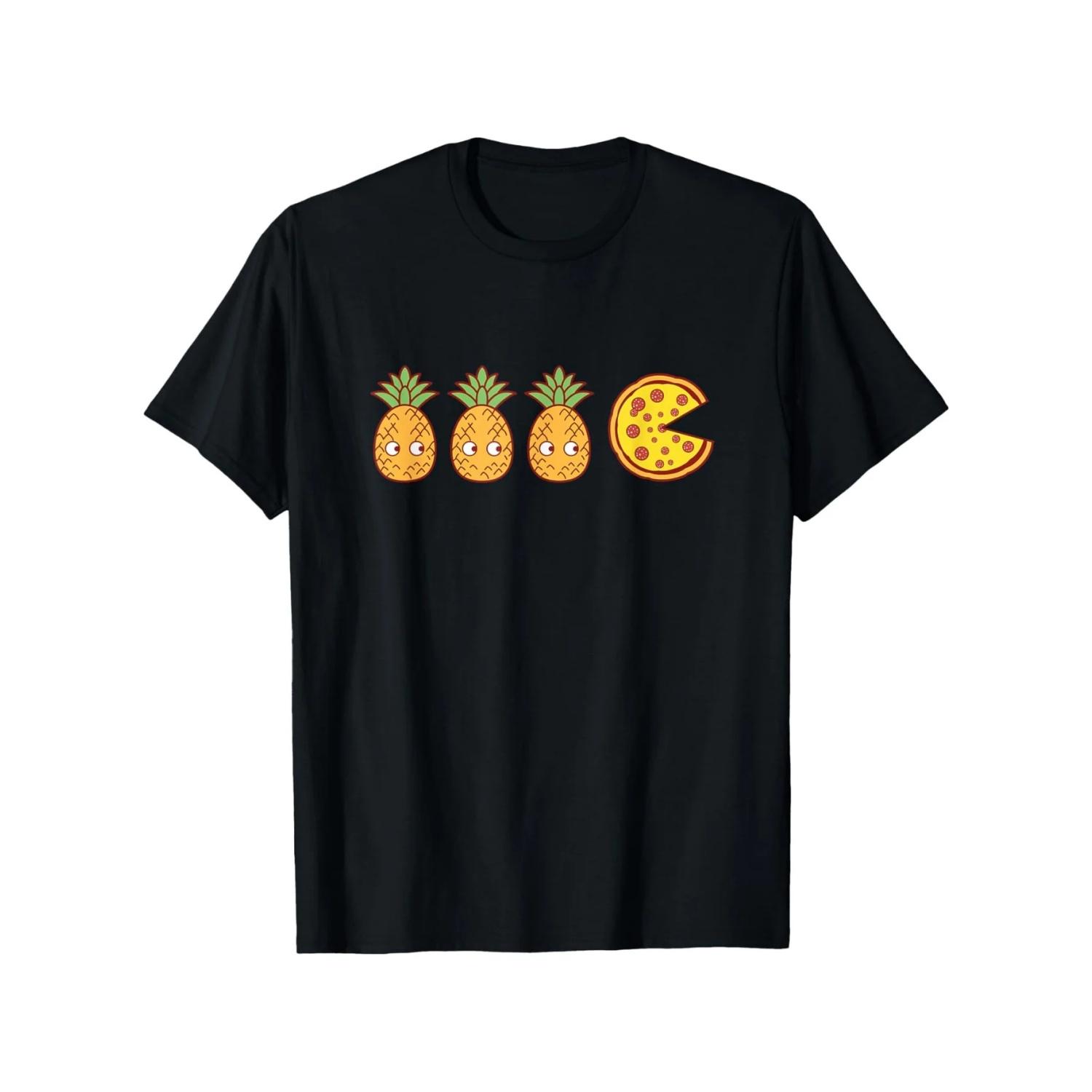 

Pineapple and pizza print short-sleeved T-shirt Casual and versatile style Suitable for daily wear and going out in summer S чёрный
