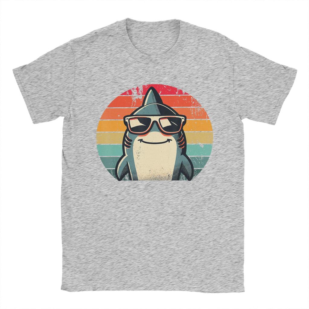 Cool Retro Shark in Sunglasses 80s 90s Funny Shark T Shirt for Unisex TShirts Round Collar Tee Shirt Short Sleeve Clothes Unique