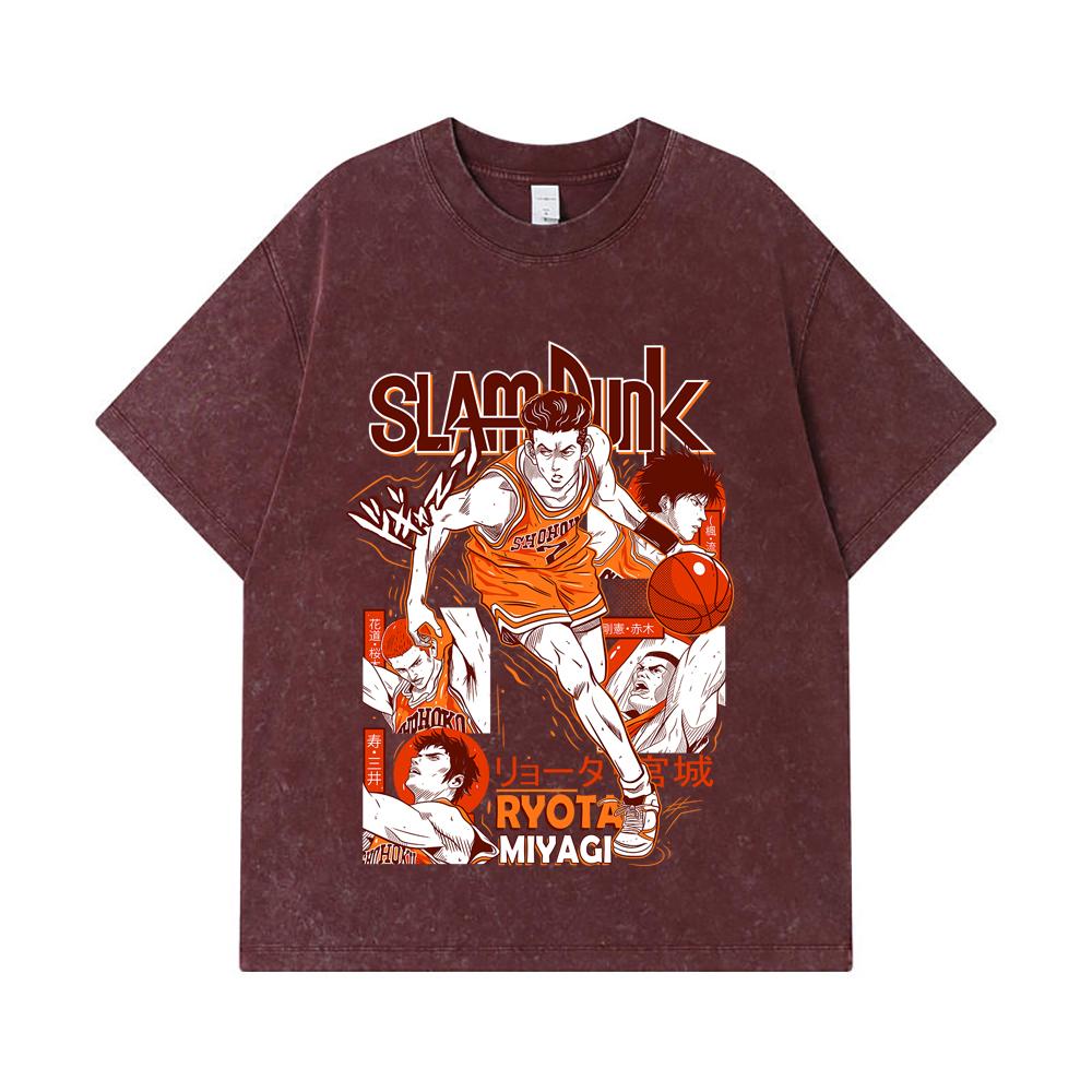 275 GSM Washed T-shirts 100% Cotton Slam Dunk V5 Ryota Print Unisex Heavy Cotton T Shirt