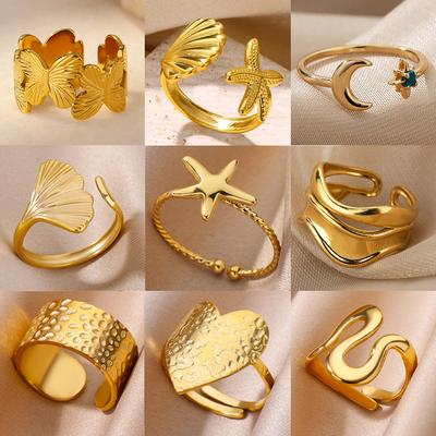 Stainless Steel Rings for Women Gold Color Star Open Ring Fashion Charm Zircon Waterproof Wedding Accessories Birthday Gifts