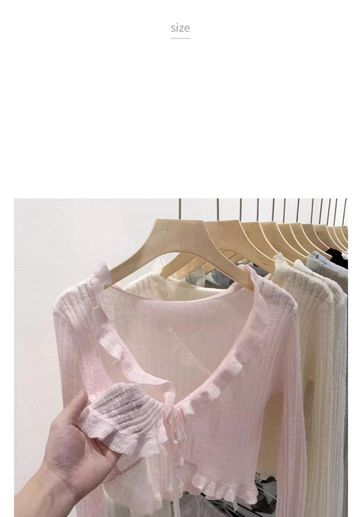 French Ribbed Lace-Up Cardigan - Long Sleeve Knit Shawl for Spring 2026 Women’s Collection