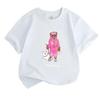 Kids Unisex 100% Cotton Crew Neck Short Sleeve T-Shirt, Cute Cartoon Bear in Pink Tracksuit with Pet Dog Print Casual Soft Tee for Boys Girls Daily We