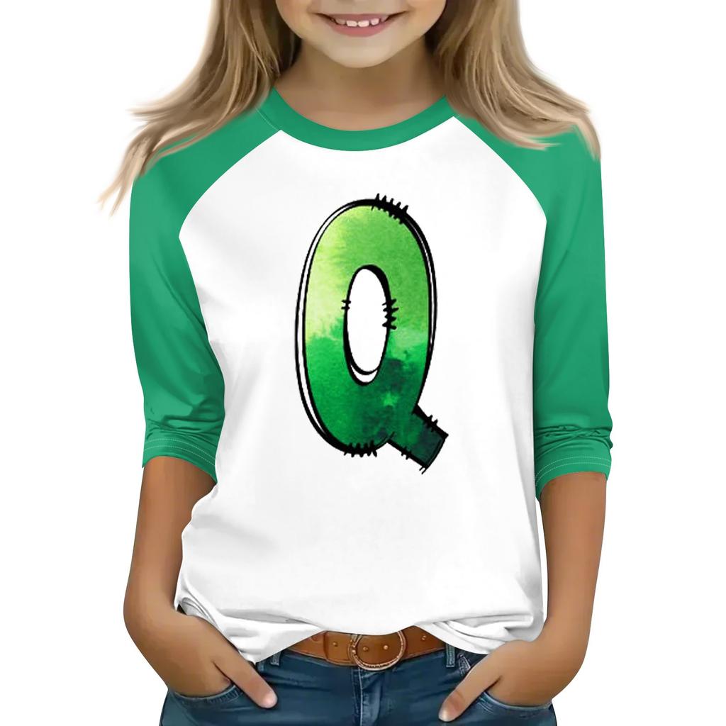 Oberteile für junge Mädchen von 4–16 Jahren, Rundhalsausschnitt, 3/4-Ärmel, T-Shirts, trendige Oberteile, Outfit-T-Shirts