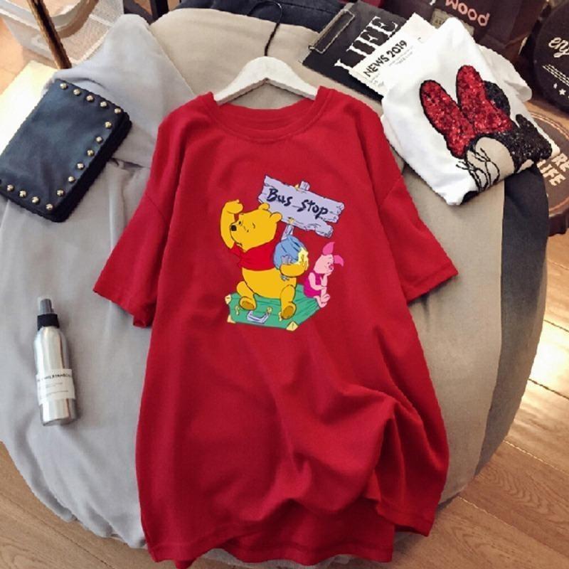 Japanese Cartoon Trendy Cute Printed Short Sleeve Tshirt Round Neck Soft Tshirt Womens Oversized Loose Half Sleeve Top M