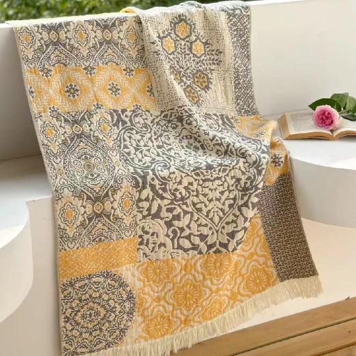China Colored Jacquard Pure Cotton Four-Layer Gauze Bath Towel Men Women Extra-Large Adult Beach Towel Soft Absorbent