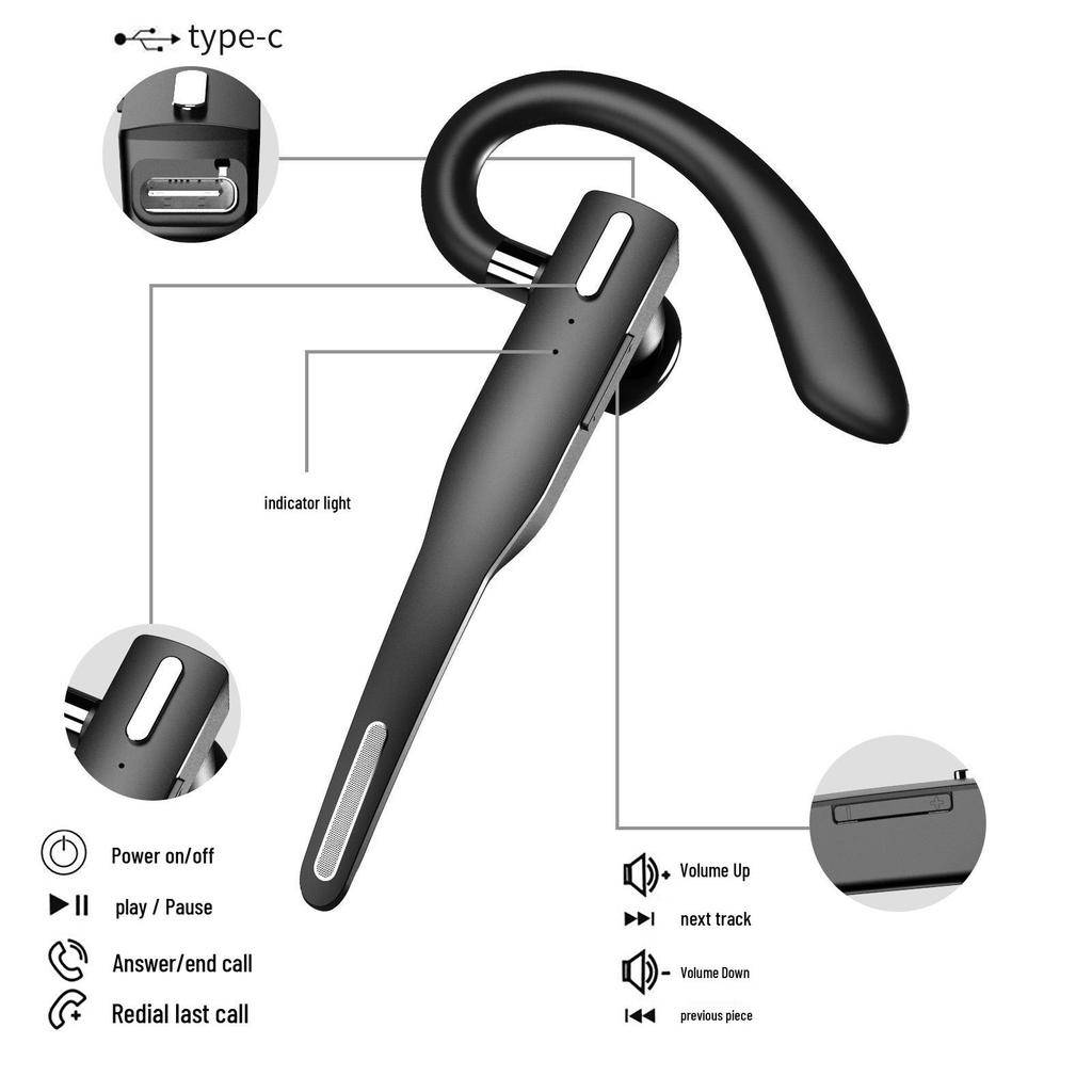 YYK525 Bluetooth Single Ear Hook Business Headset with Charging Case