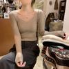 Core-spun Yarn V-neck Peach-neck Sweater Women's Spring, Autumn and Winter Solid Color Shirt Slim-fitting Long-sleeved Inner Chic