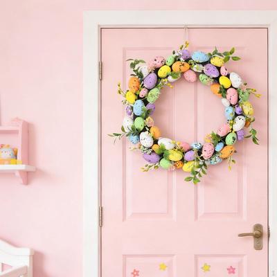 Easter Wreath Decorative Eggs with Colorful Indoor/Outdoor Spring Front Door