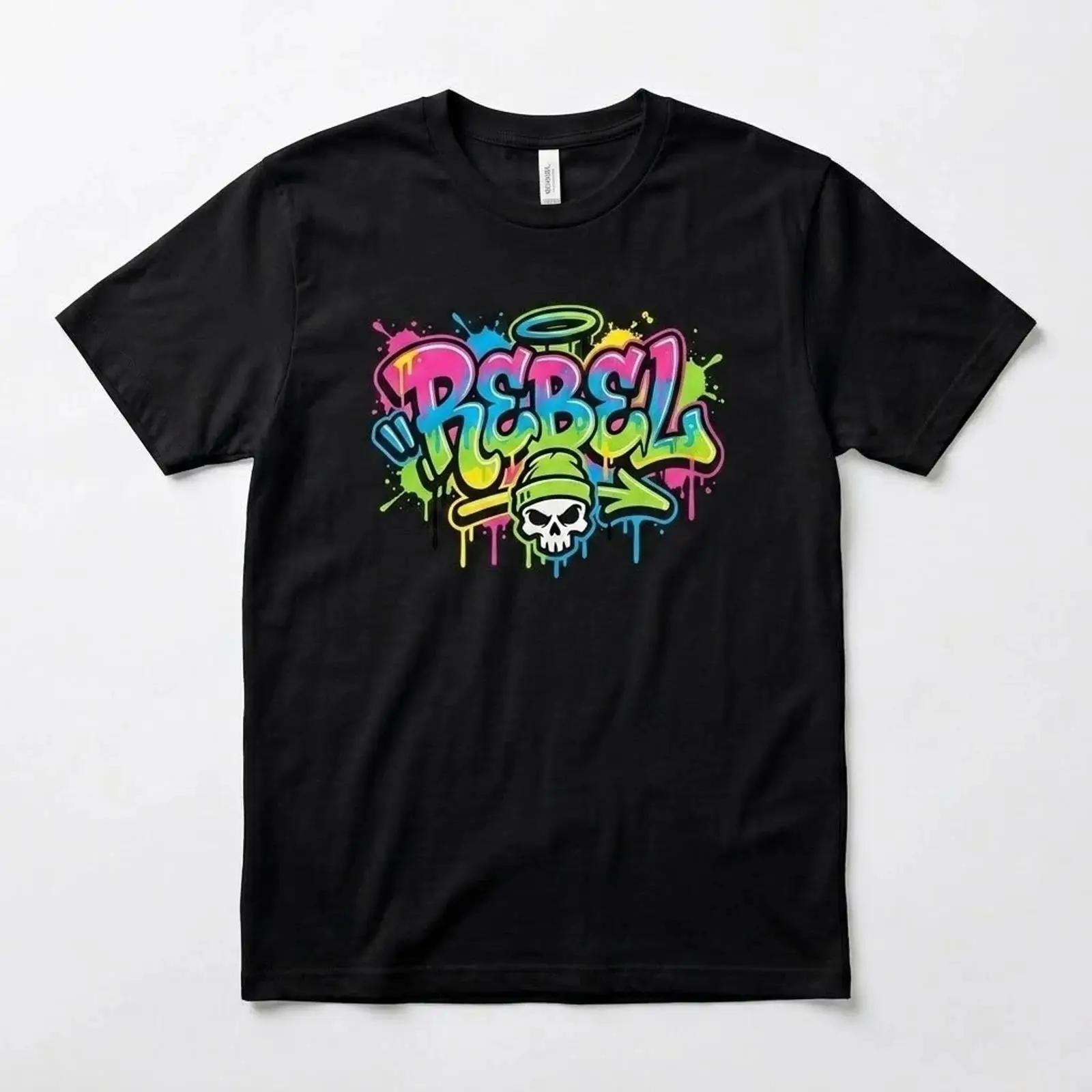 Rebel Graffiti Skull T Shirt Urban Streetwear for Men and Women vintage Washed Versatile Casual Stretched streetwear S