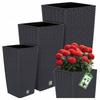 Set of 3X Flower Pots Planters Balcony Garden Rattan Plant Stand Anthracite Insert