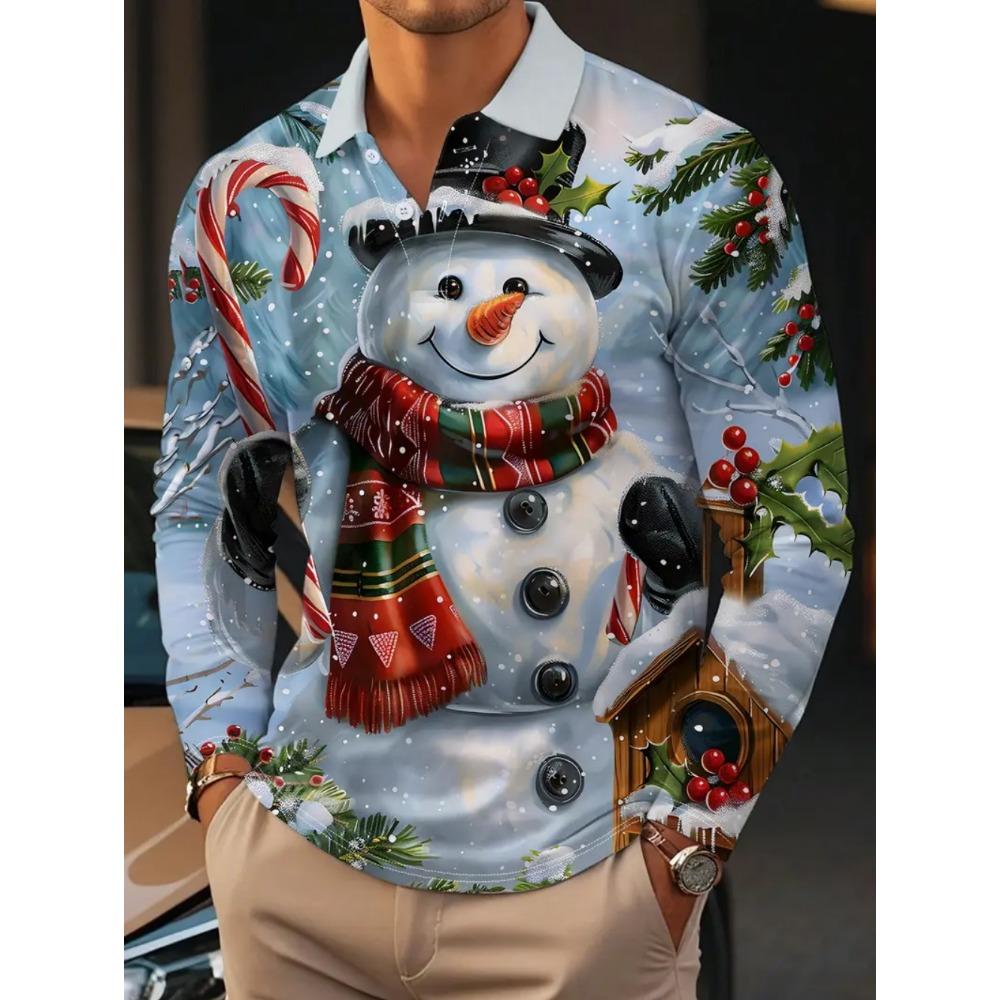 Christmas Men's Polo Shirt Santa Claus 3d Print Autumn Long Sleeve Shirt Casual T-shirt for Man Fashion Harajuku Men's Clothing