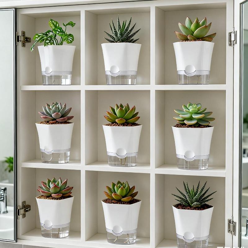 Self-Watering Flowerpot Self-absorbent Cotton Rope Flowerpot Transparent Double Layer Planter Flowerpot for Office Table Decor