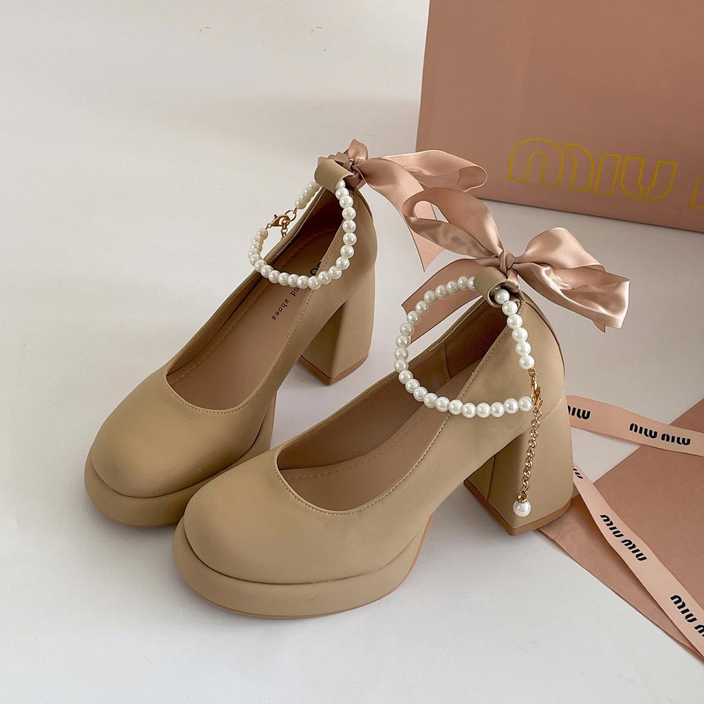 Popular retro white French high-heeled small leather shoes women's 2025 new summer skirt high-end Mary Jane shoes