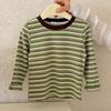 Boys Long Sleeve Striped Cotton T-Shirt Neck Pullover Top for Toddler Kids Spring and Fall