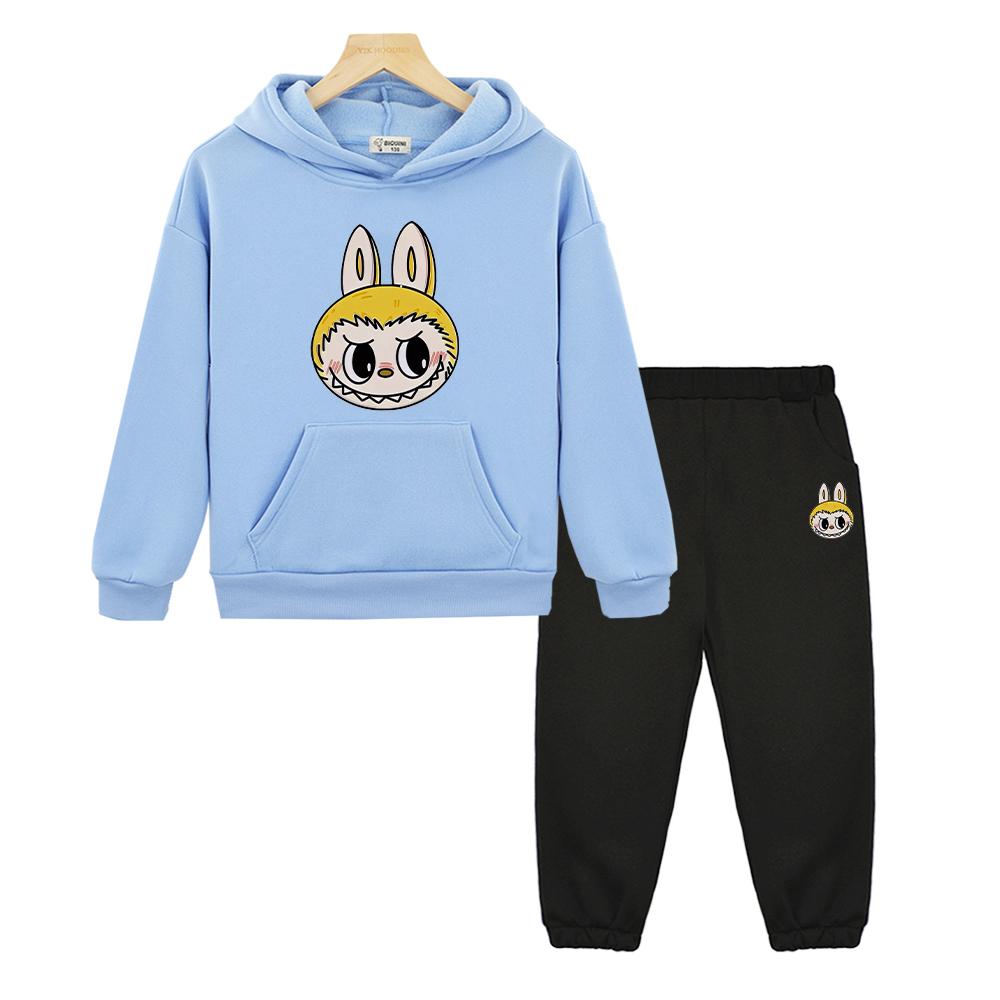 labubu Kawaii Anime hoodie Fleece sweatshirt boys girls Hooded Sets Cartoon Jacket 2pcs pullover+pants  kids boutique clothes