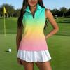 Camiseta Polo de Golf sin Mangas para Mujer Cremallera Delantera Cuello Alto Camiseta sin Mangas Deportiva Chaleco Atlético Estampado para Actividades al Aire Libre