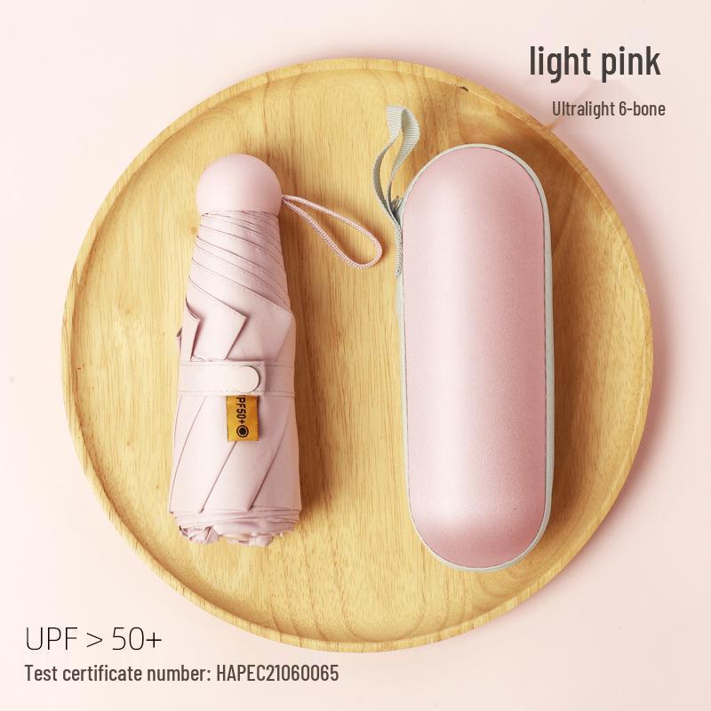 Compact Dual-Use Sun and Rain Umbrella with Black Glue Sunshade - Stylish Ladies' 5-Fold Capsule Design