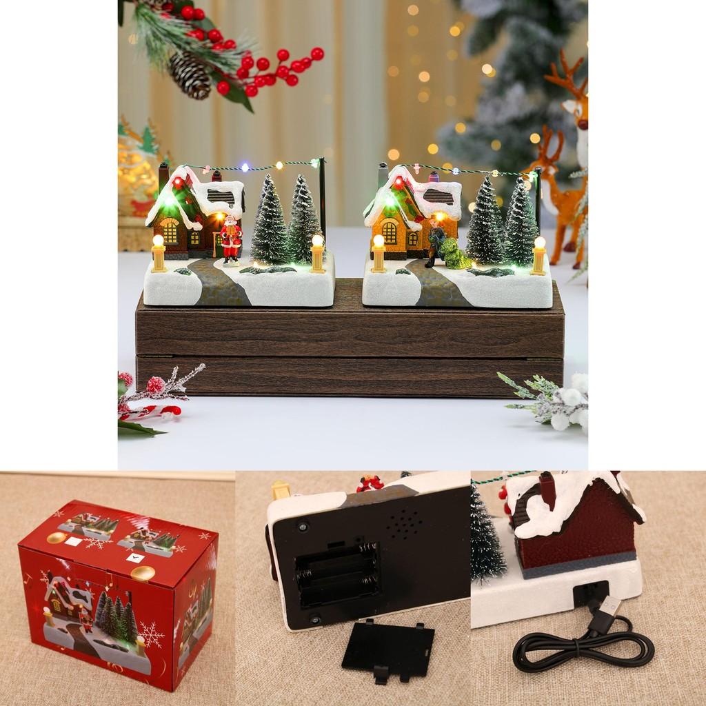 Christmas Resin Music Box Snow Scene With Light For Holiday Decor And Gift