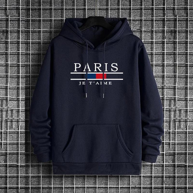 2025 New Arrival Mens Hooded Sweatshirt Urban Streetwear Casual Fashion Warm Winter Hoody Outwear Autumn Trendy Male Paris Print