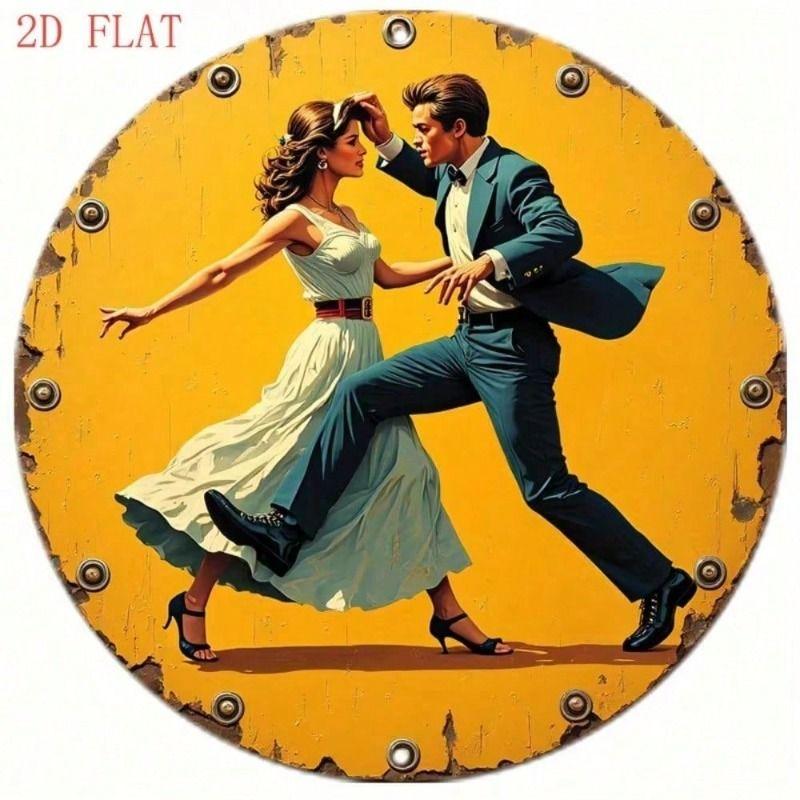 Vintage 1950s Dancing Couple Metal Wall Art Poster for Home Garden Gift