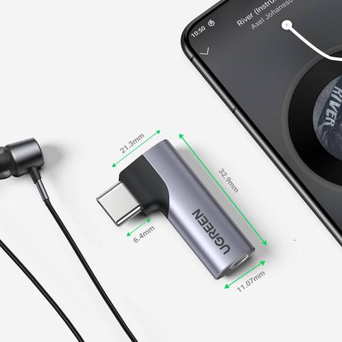 UGREEN Type-C To 3.5mm Earphone Conversion Adapter L-shaped 3-pole/4-pole TRRS Compatible Female To Male Earphone Jack Equipped with DAC Chip Direct P