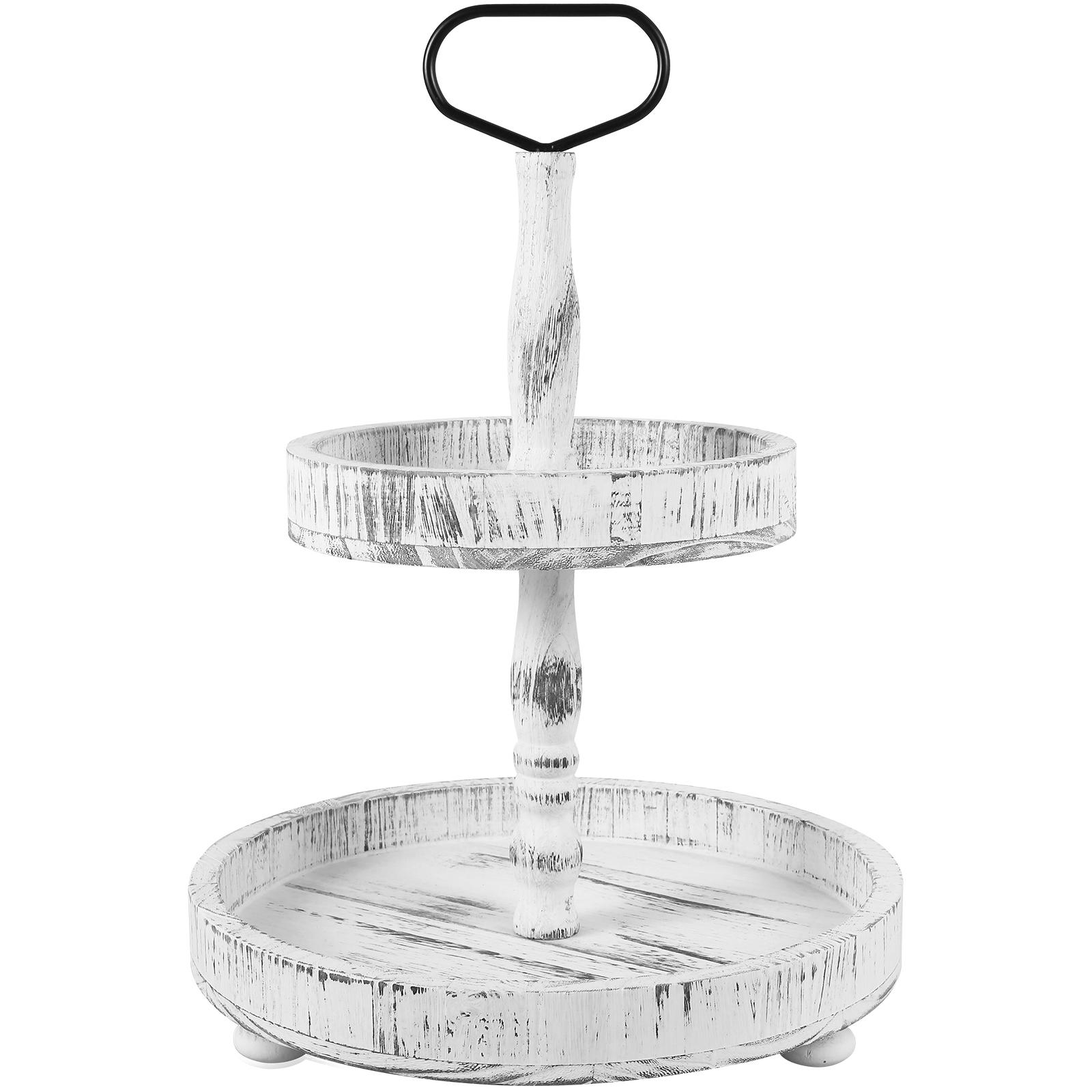 

Fall Tiered Tray 2-Tier Wood Tiered Tray Decor Farmhouse Tiered Tray with Metal Handle Detachable Tiered Serving Tray Easy білий