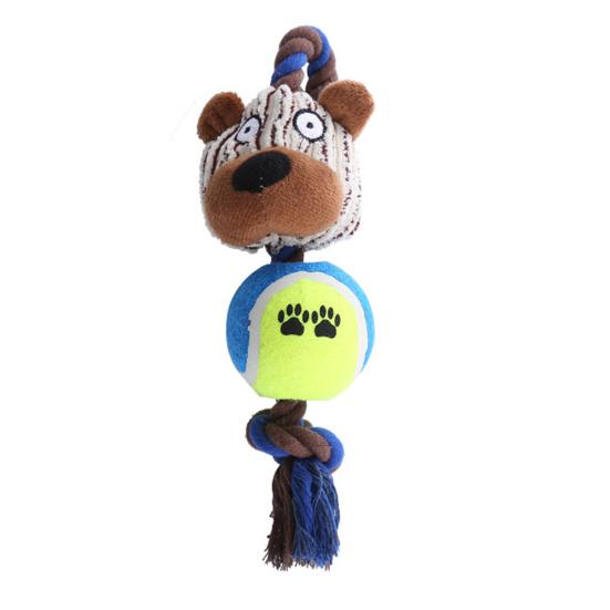 Plüsch Hundespielzeug Quietschende Tierkopf Tennisball Hund Kauspielzeug Interaktiver Seilknoten Zahnungsspielzeug für mittelgroße große Hunde Tauziehen Zahnpflege