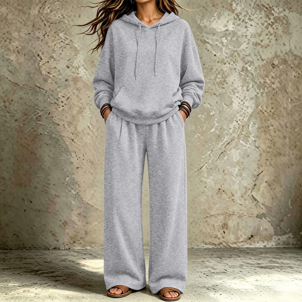 Women's Casual Comfortable Hooded Sweatshirt and Pants Set with Pockets for Fall Winter