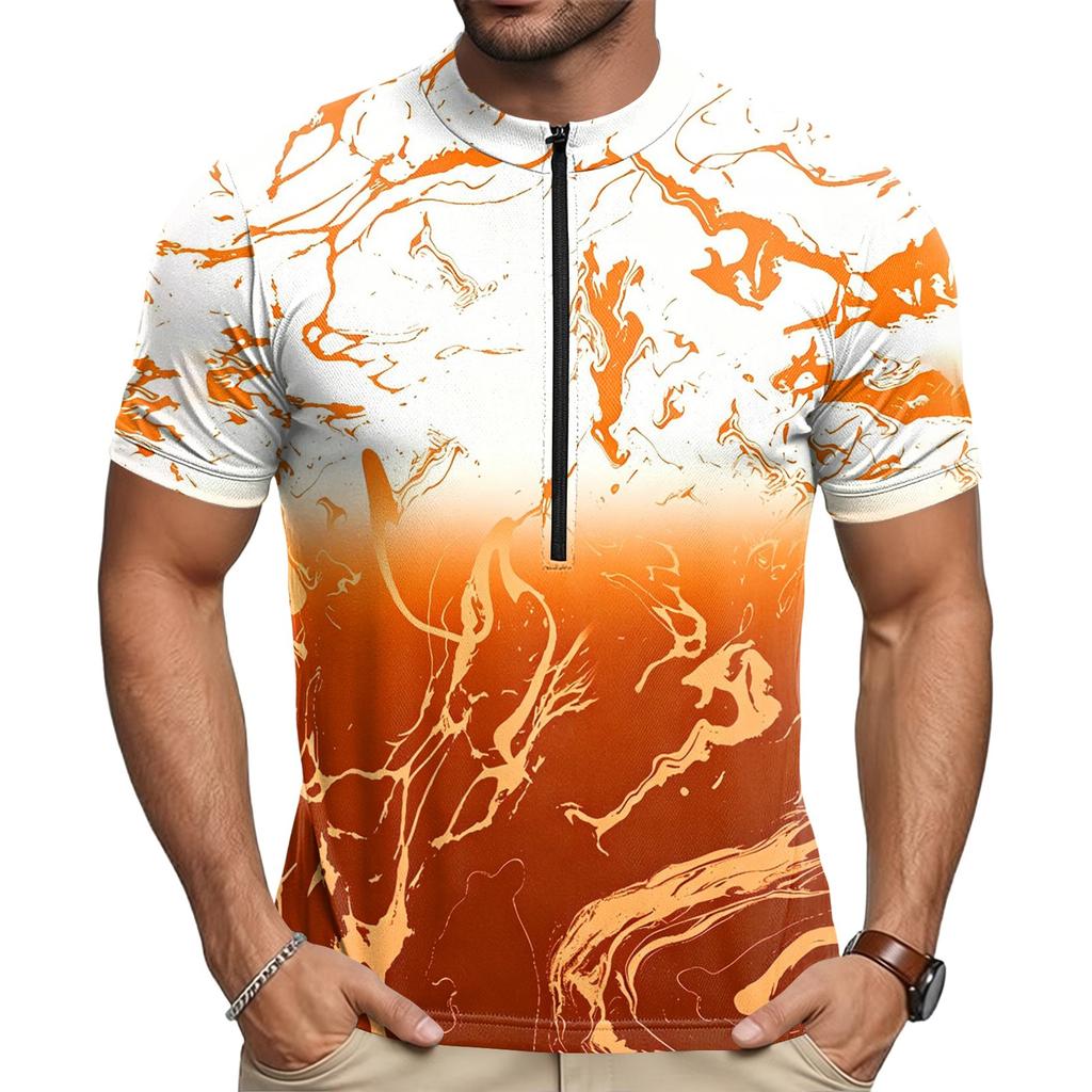 Men's Crew Neck Cycling Jersey Short Sleeve Breathable Quick Dry Zipper Front Sportswear Top for Outdoor Activities