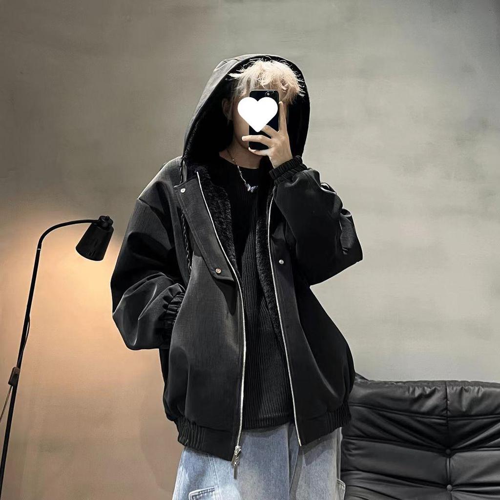 Men's Slimming Loose-Fit Leather Jacket with Hood - Thick, Warm Autumn/Winter Outerwear