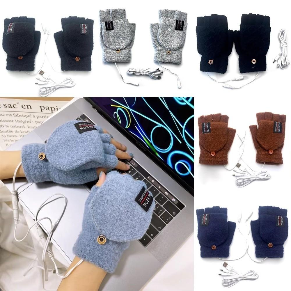 Unisex USB Electric Heating Gloves Flip Cover Touch Screen Winter Heated Gloves Keep Warm Knitted Hands Warmer Outdoor