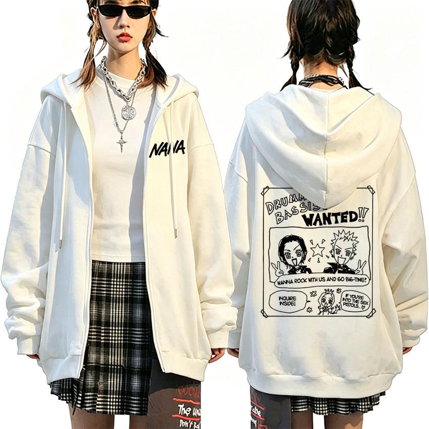 Japanese Anime Black Stones Ren Honjo Nana Zipper Hoodie Men Women Manga Casual Zip Up Jacket Cosplay