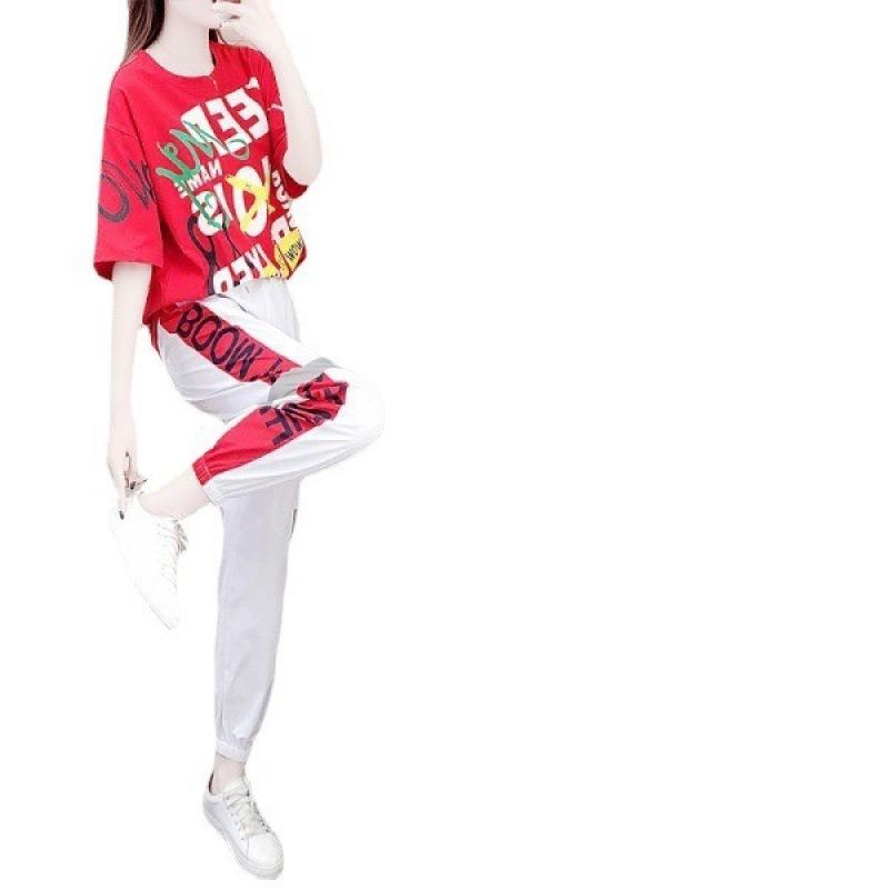 Sports Suit for Women, Summer Loose Korean Style Casual Sportswear, Stylish Slimming Pants Two-piece Set