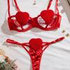 New Sexy Hollowed-out Love Girl Three-point Erotic Underwear Set