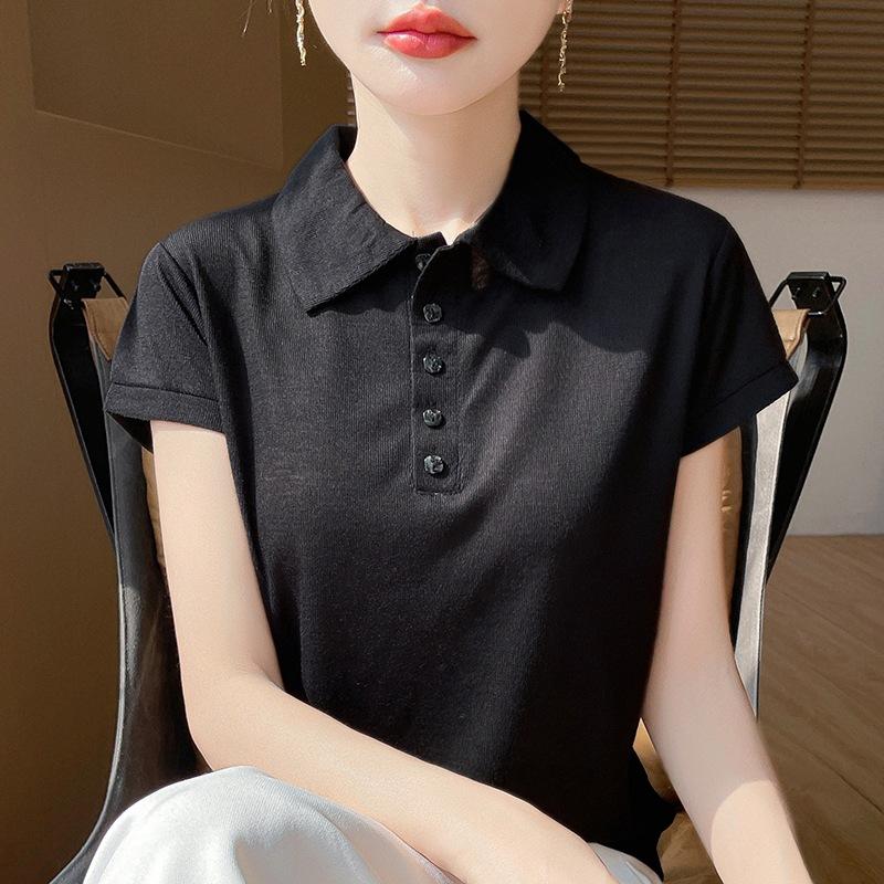 New Summer Women's POLO Collar Shirt Short Stylish T-shirt Thin Base Shirt Reduce Age and Make It Look Slim and Short Sleeves