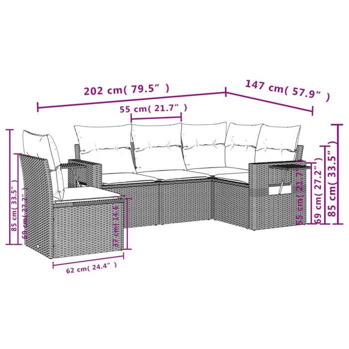 VidaXL Garden Lounge Set with Cushions 5 Pcs, Patio Sofas, Patio Furniture Set, Outdoor Furniture, Brown 3252510