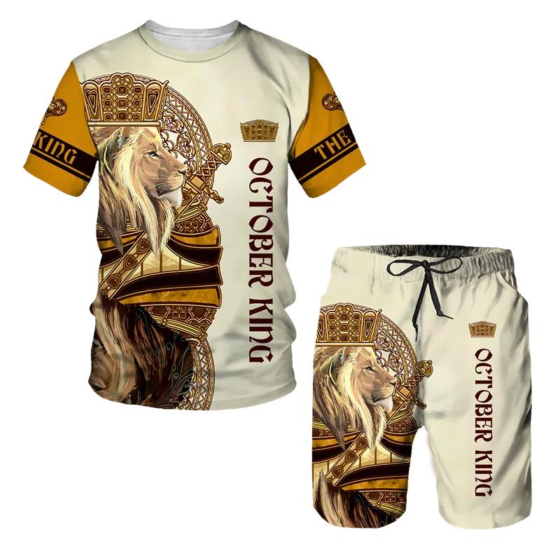 3D Tiger Print Plus-size Men's T-shirt Casual Daily Outdoor Fitness Quick-drying Breathable Street Short Sleeve Shorts Set